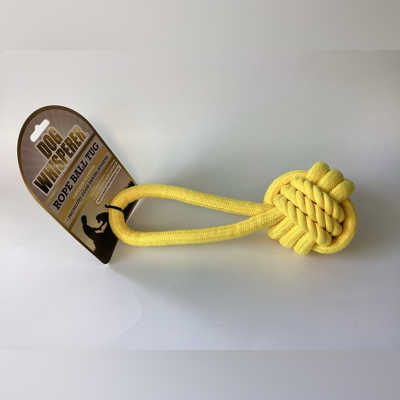Dog Whisperer ~ Yellow Rope Ball Tug ~ Chicken Scented ~  Dog Toy - Picture 3 of 4